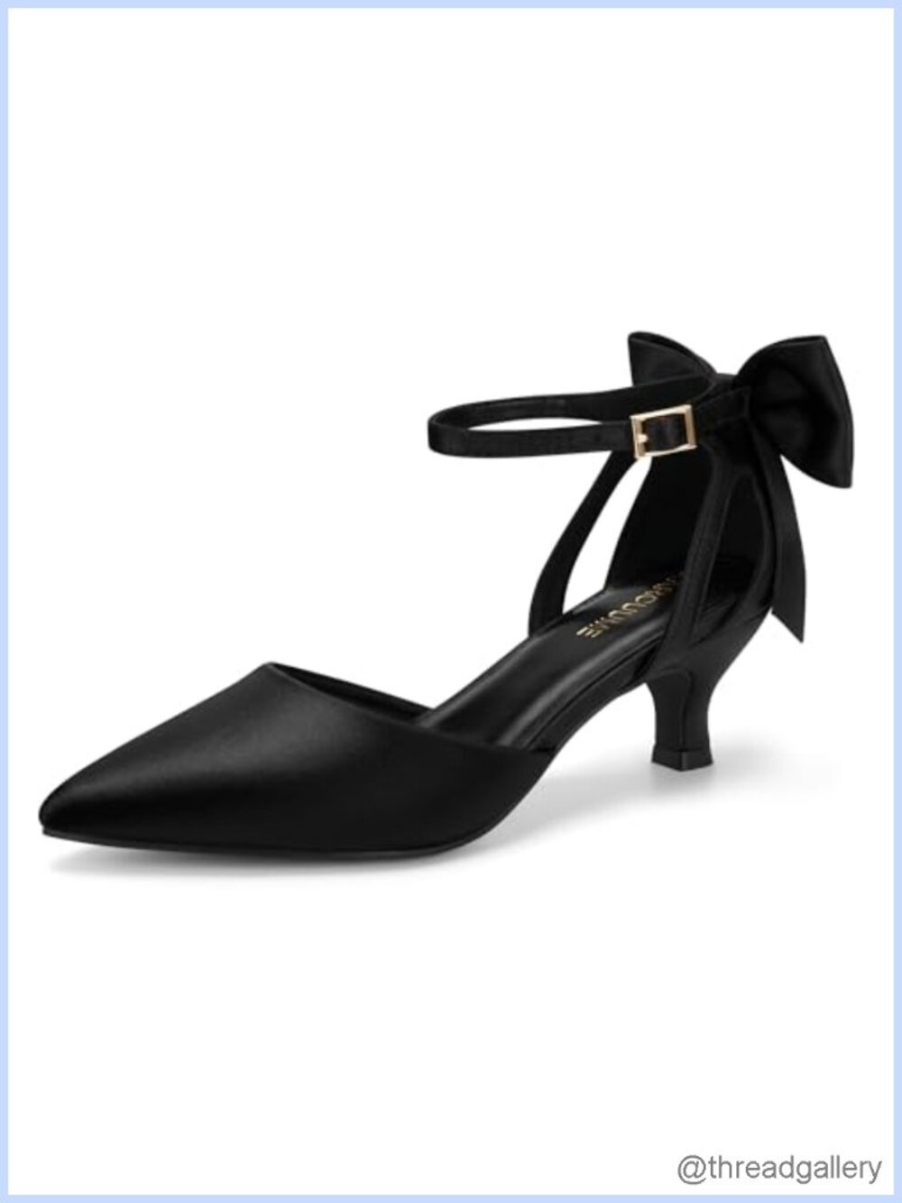 Kitten Heel Pointed Toe Ankle Strap Pump with Bow Satin Wedding Shoes